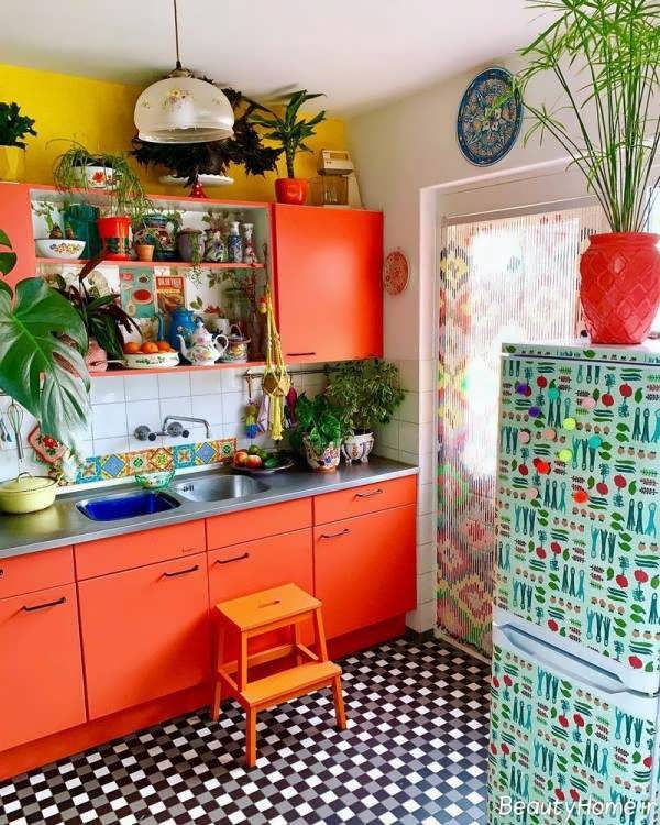 مدل کابینت نارنجی به سبک بوهمیان 