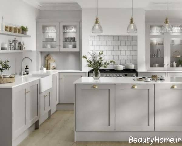 کابینت سفید طوسی برای آشپزخانه های کوچک و بزرگ